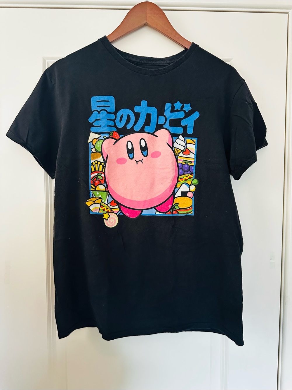 Nintendo Kirby Japanese Graphic Tee Black Pink Anime Gamer Y2K T-Shirt Medium
